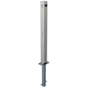 Stainless steel post | 70 x 70 mm | foldable, self-engaging lockfor casting in concrete, with hot-dip galvanized groundsocket part-no. 470.60, approx. 400 mm below ground | with Euro profile cylinder lock and three keys | without eyelet